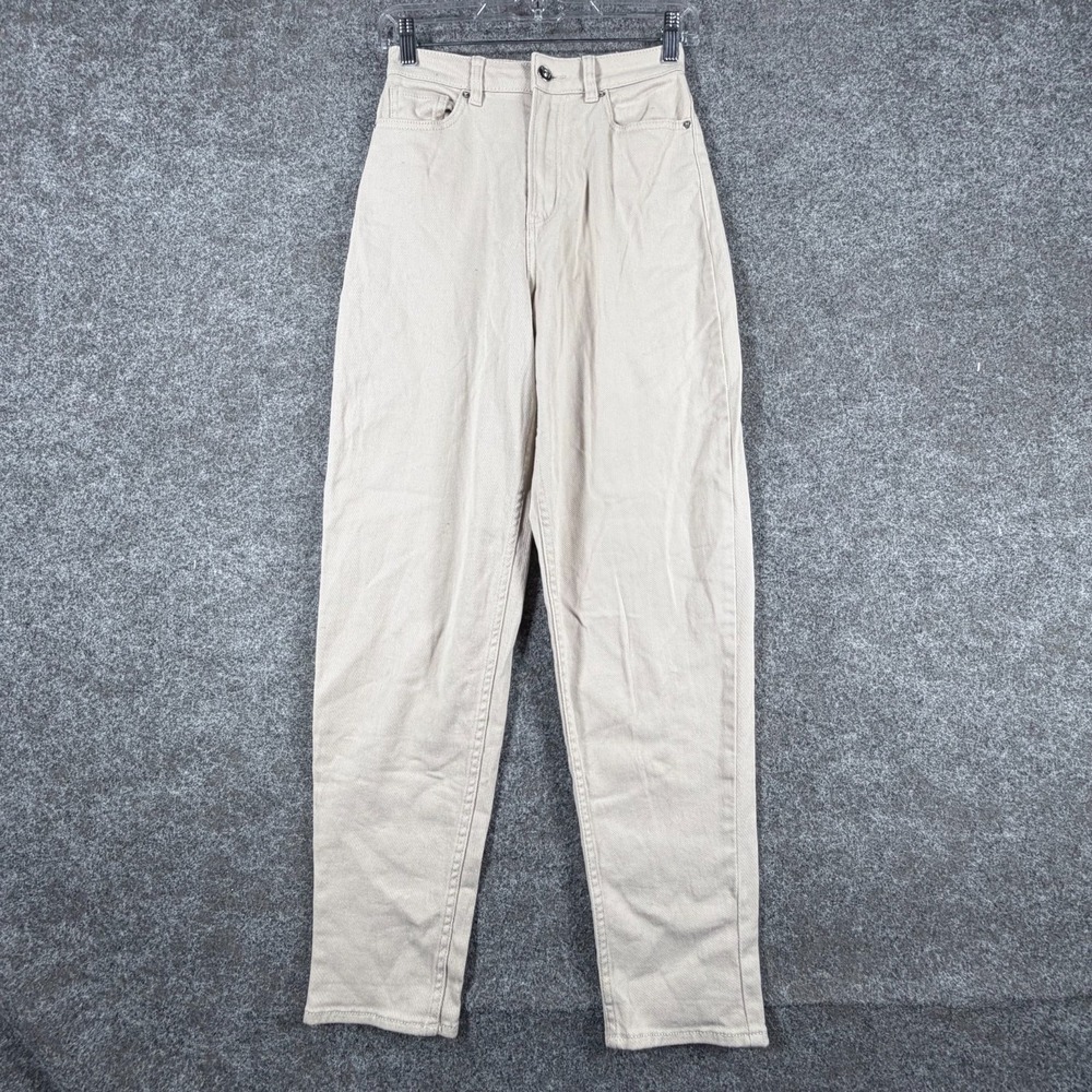H&M By Divided Tapered Jeans Womens 2 Beige Cotton Stretch High Rise Light Wash